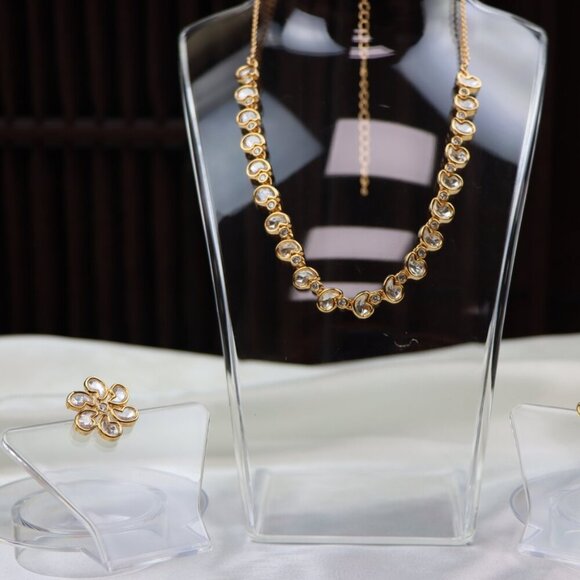 Elegant Brass Kundan Necklace & Earrings Set, JP42 - Picture 3 of 12